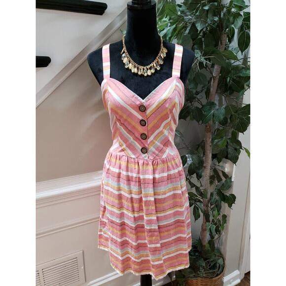 My Michelle Womens Pink Striped Linen Sweetheart Neck Sleeveless Tank Dress L - Picture 15 of 15